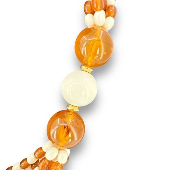 AVON vintage LUCITE bead multi strand COSMOPOLITAN cream brown bead necklace 21" - Picture 3 of 8